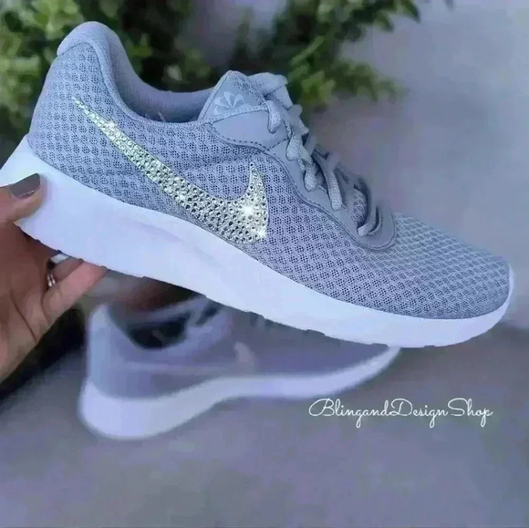 Women's Nike Tanjun Gray Sneakers made with Swarovski Crystals Custom - Picture 8 of 8